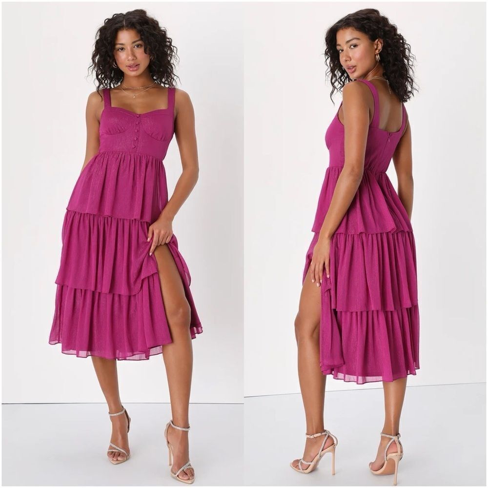 Lulu's Magenta Tiered Midi Dress